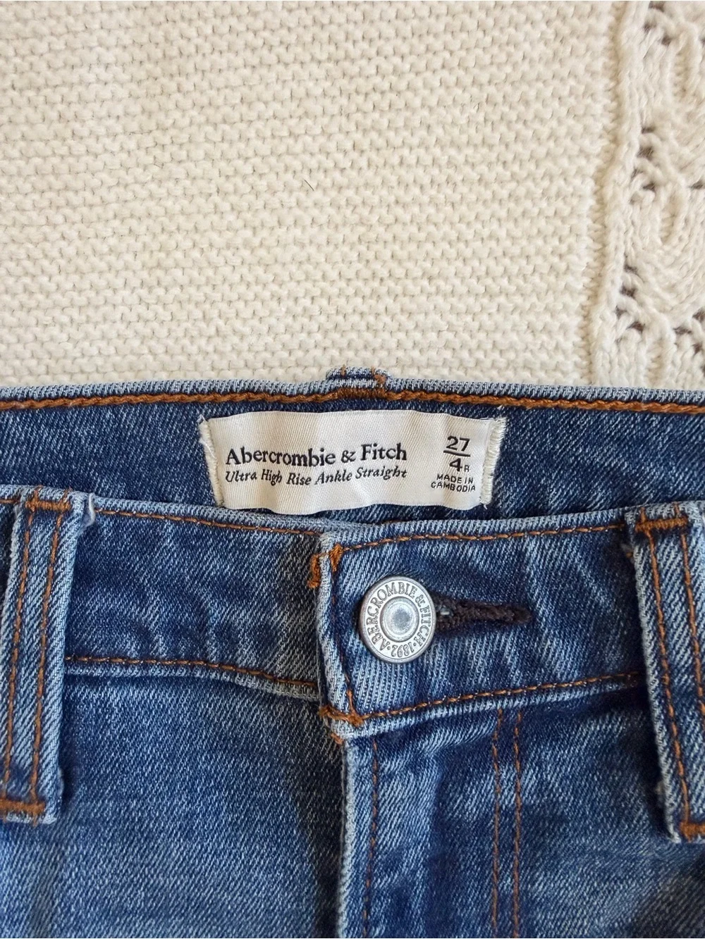 Abercrombie & Fitch Medium Blue Ultra High-Rise Ankle Straight Jeans